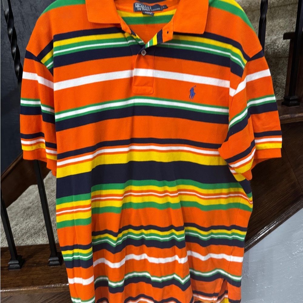 Ralph Lauren Orange, Navy & Green Striped Polo